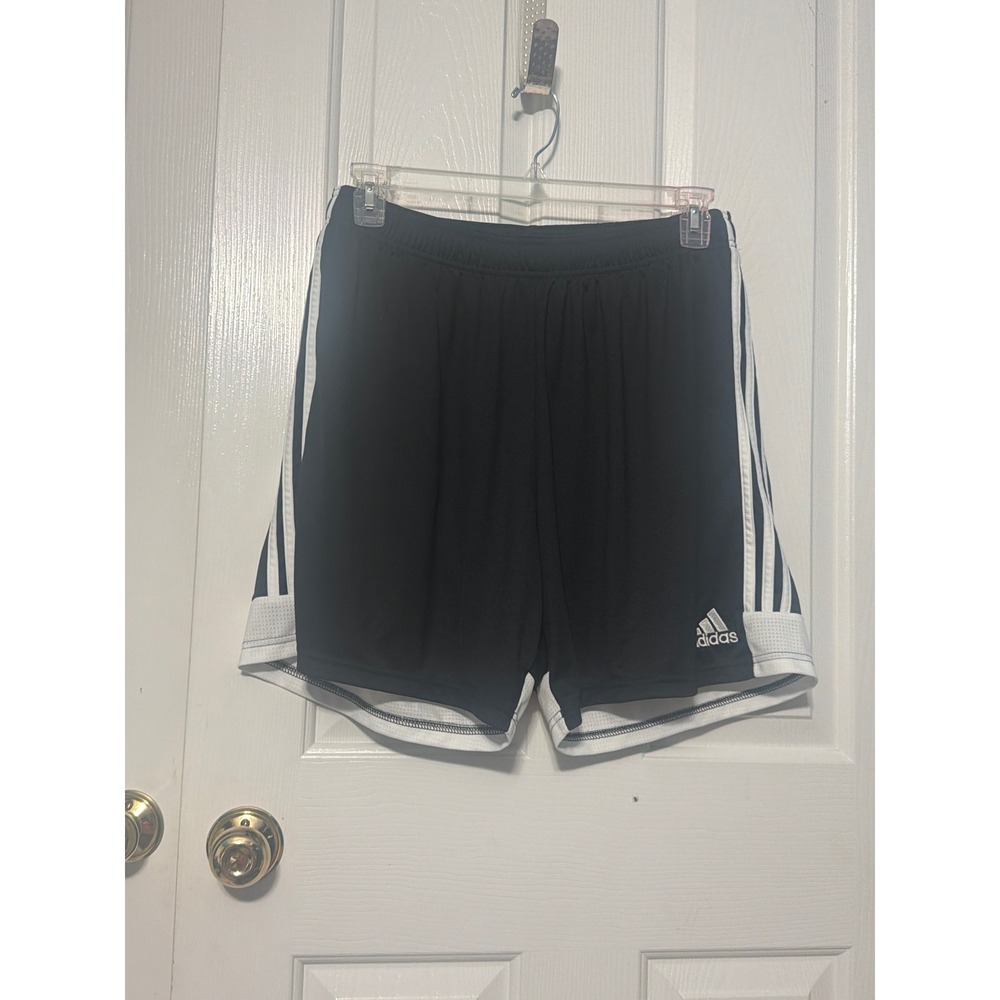 Adidas Mens Black White 3-Stripe Athletic Soccer Shorts 2XL RN 88387